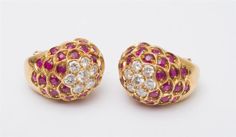 Appraisal: PAIR OF SALAVETTI K YELLOW GOLD DIAMOND AND RUBY EARRINGS