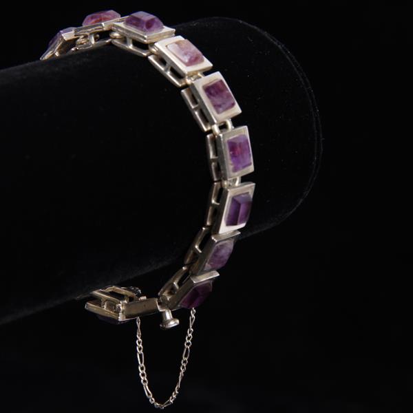 Appraisal: TILO Taxco Mexico Sterling Silver Amethyst Modernist Square Link Bracelet