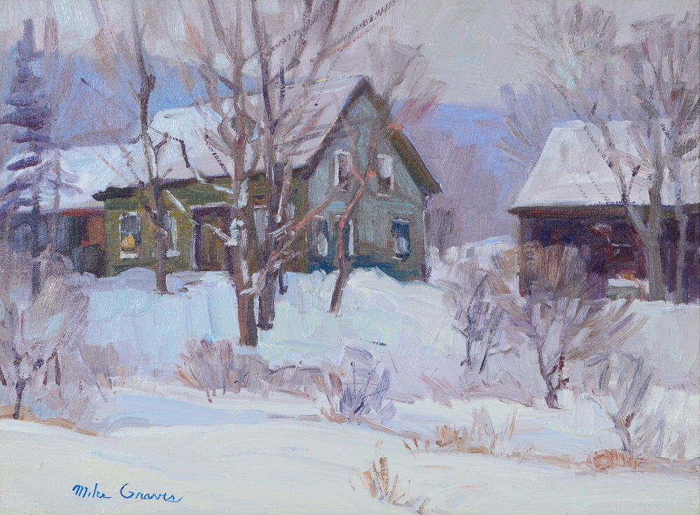 Appraisal: GRAVES Michael American - Snowy Winter Landscape with Homestead Oil