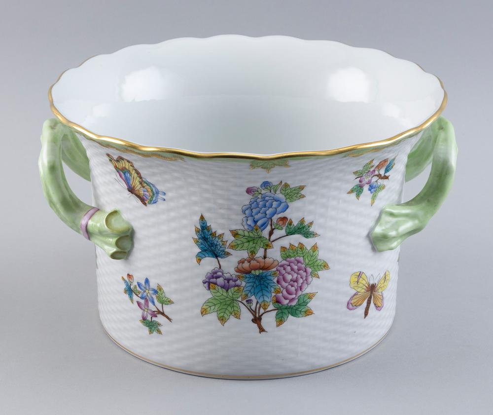 Appraisal: LARGE HEREND PORCELAIN TWO-HANDLED CACHEPOT TH CENTURY HEIGHT WIDTH LARGE