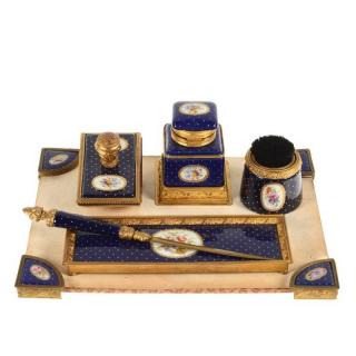 Appraisal: Sevres style porcelain and bronze desk set th th c