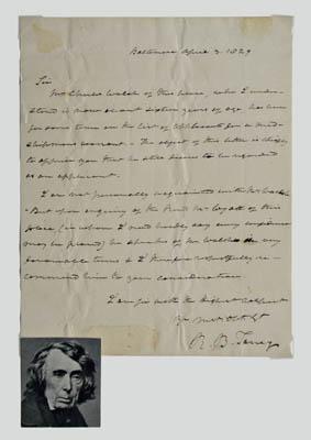 Appraisal: Roger B Taney autograph letter lines Baltimore April to an