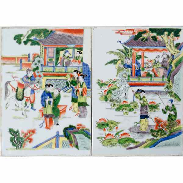 Appraisal: Chinese Porcelain Tiles Chinese A pair of polychrome porcelain tiles