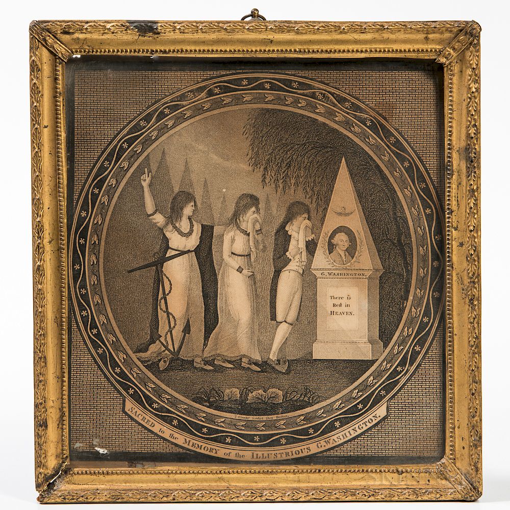 Appraisal: Framed Washington Mourning Engraving Framed Washington Mourning Engraving T Clark