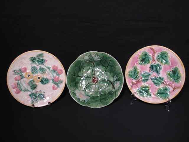 Appraisal: Lot of two Majolica pottery plates and a compote First