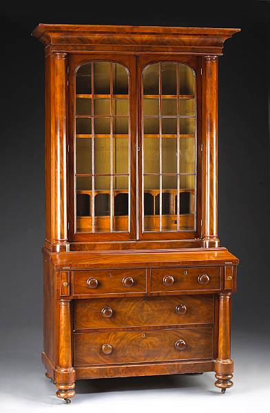 Appraisal: A Classical mahogany and birdseye maple secretary bookcase New England