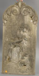 Appraisal: Limestone wall hanging with three dimensional woman and child th