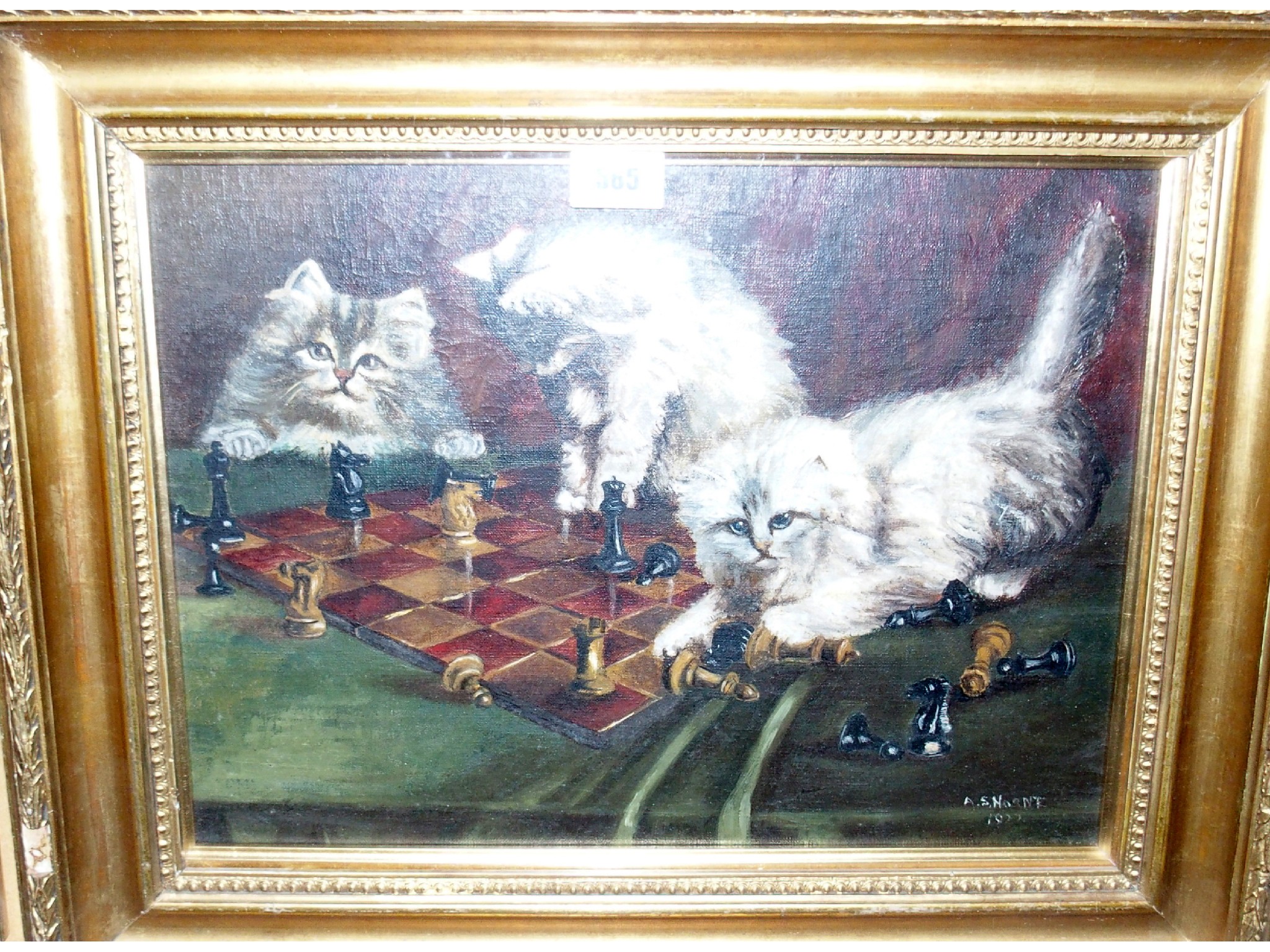 Appraisal: A S HORNE Cats and Chess signed and dated oil