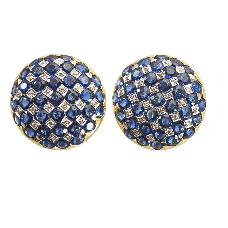 Appraisal: DIAMOND SAPPHIRE K GOLD CHECKERBOARD EARRINGS Condition Report