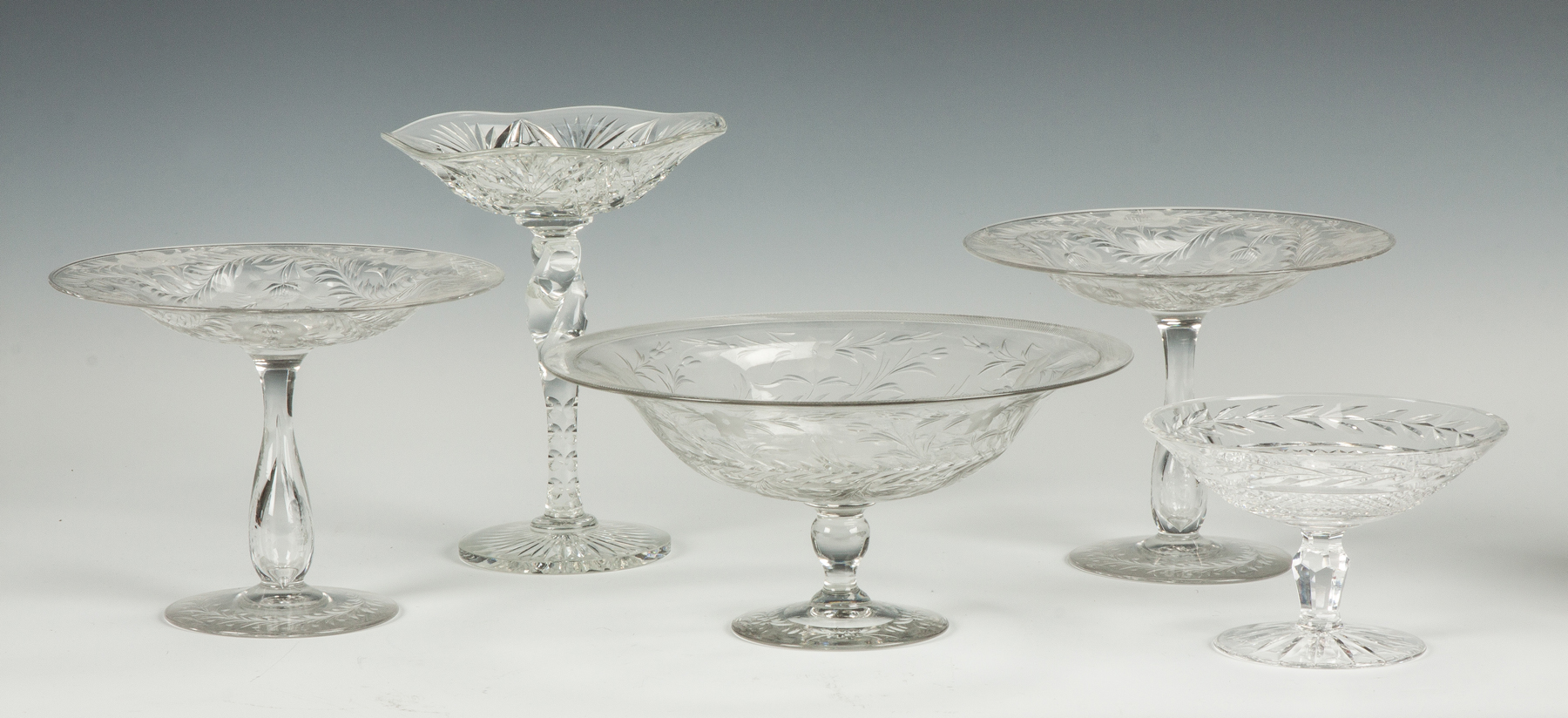 Appraisal: Group of Cut Glass Compotes Hawkes compote back left Pair