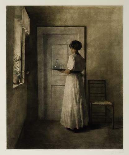 Appraisal: PETER ILSTED Girl with a Tray Color mezzotint on chine