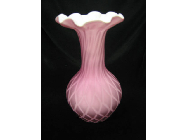 Appraisal: Cranberry Satin Art Glass Vase diamond quilted M O P