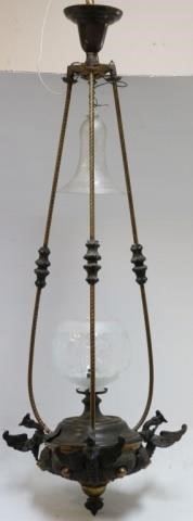 Appraisal: LATE TH CENTURY HANGING GAS LIGHT HAS BEENELECTRIFIED BRASS AND