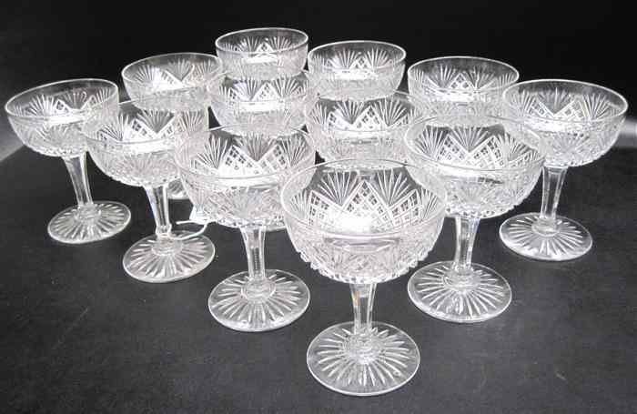 Appraisal: SET OF TWELVE AMERICAN CUT CRYSTAL STEMWARE champagnes tall sherbets