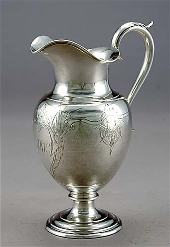 Appraisal: Gorham coin silver beverage pitcher circa baluster-form body on pedestal