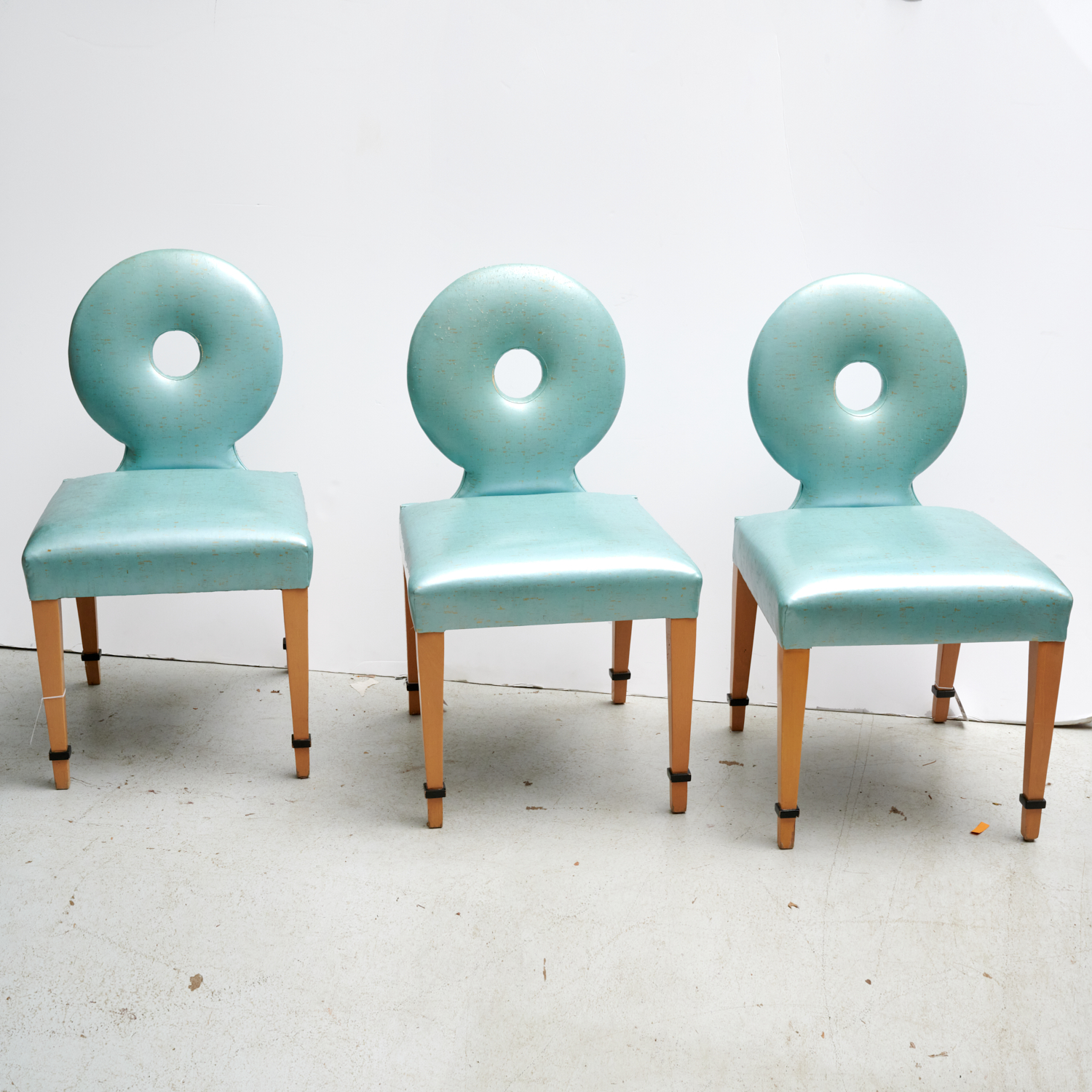 Appraisal: SET POST MODERN SIDE CHAIRS th st c teal vinyl