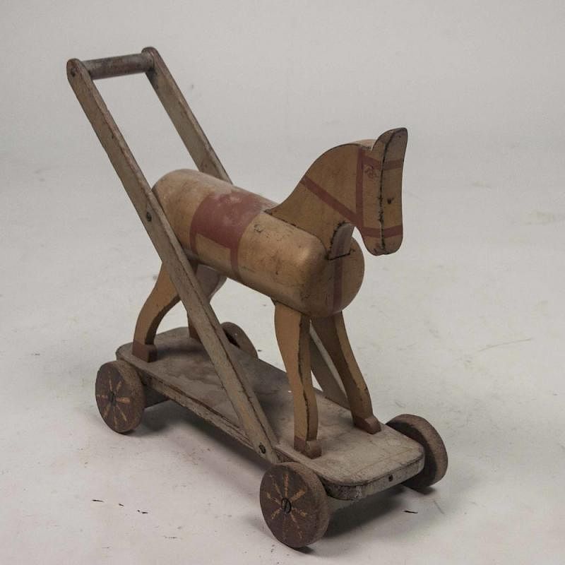 Appraisal: Painted Wooden Push Toy Vintage painted wooden horse push toy