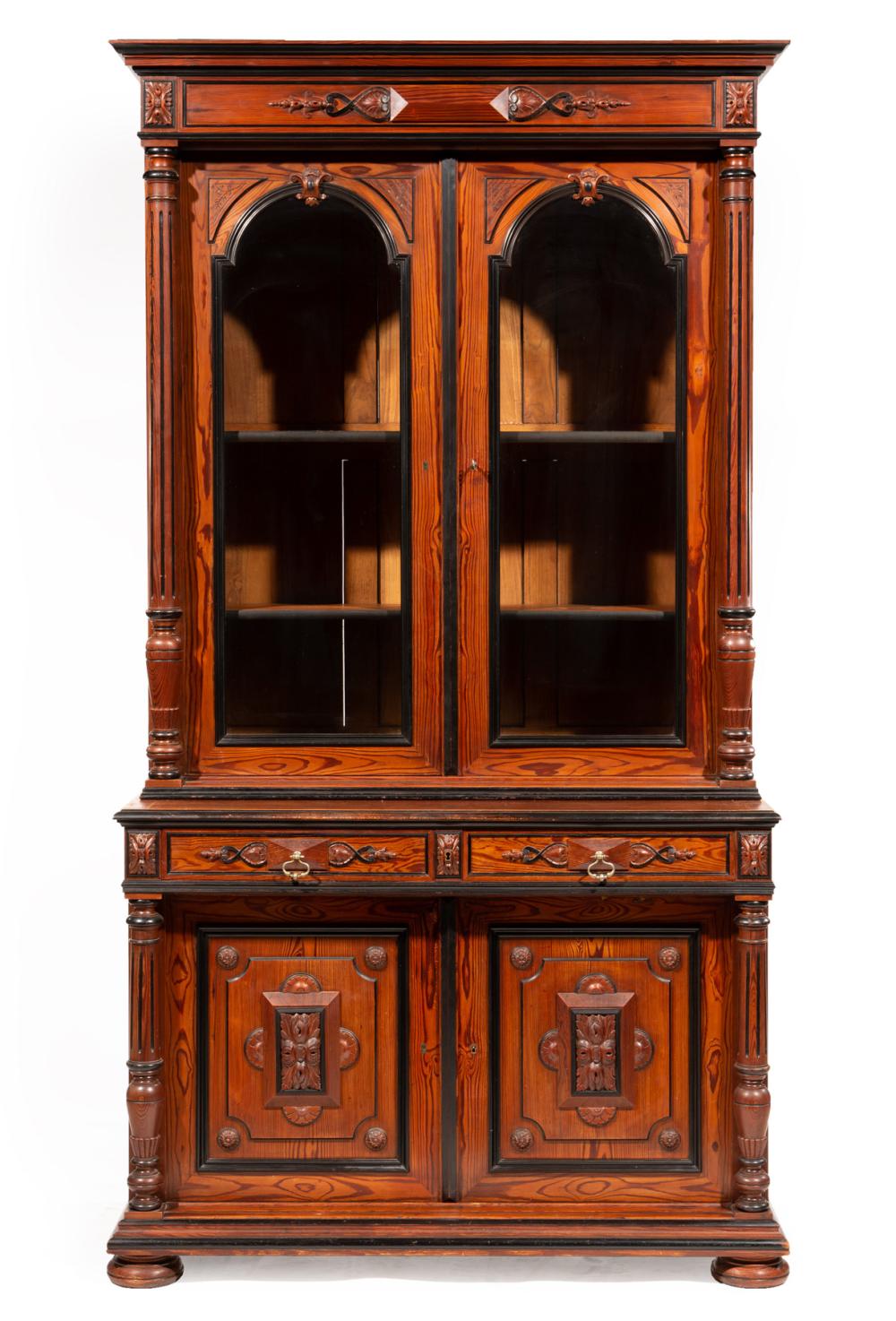 Appraisal: NAPOLEON III CARVED PARCEL EBONIZED OAK BOOKCASEMonumental Napoleon III Carved