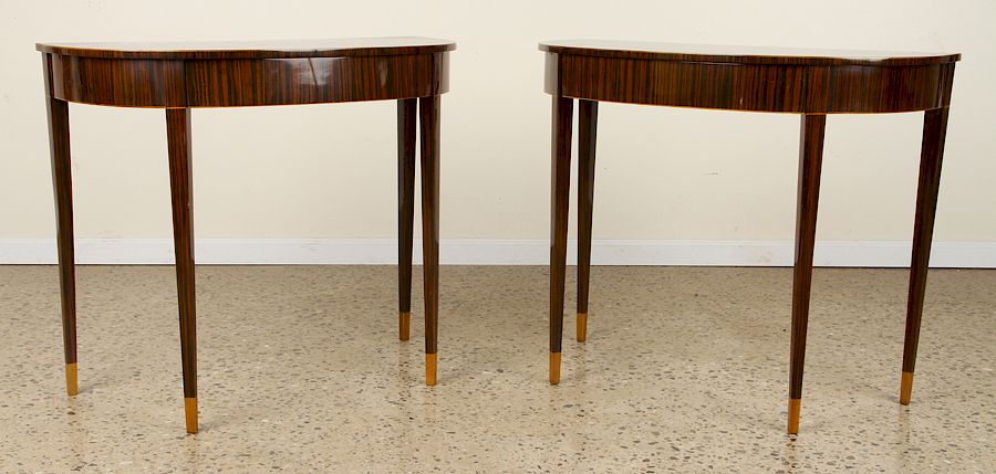 Appraisal: PAIR ART DECO MACASSAR VENEERED CONSOLE TABLES An elegant pair