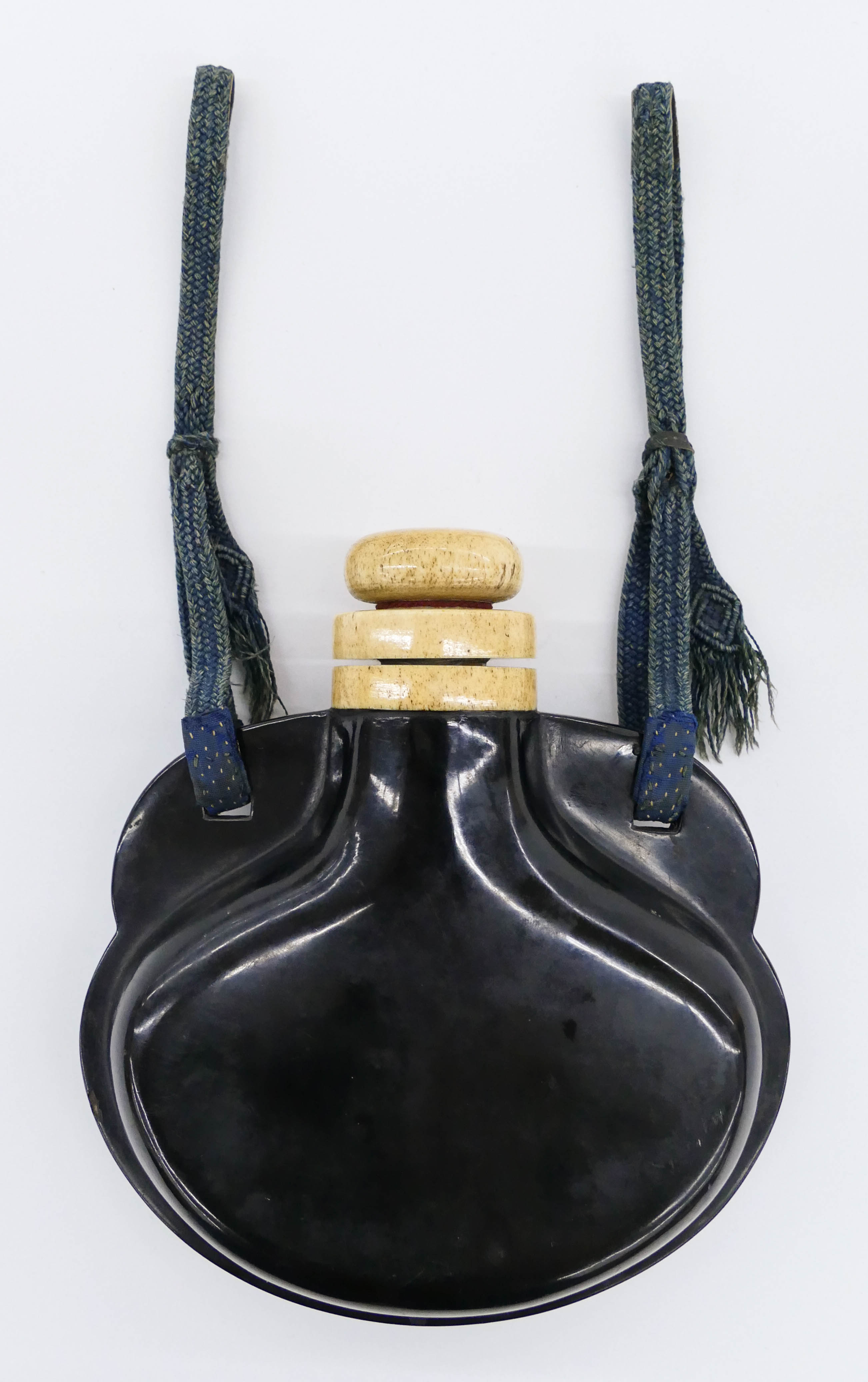 Appraisal: Chinese Qing Lacquered Powder Flask ''x '' Black lacquer with