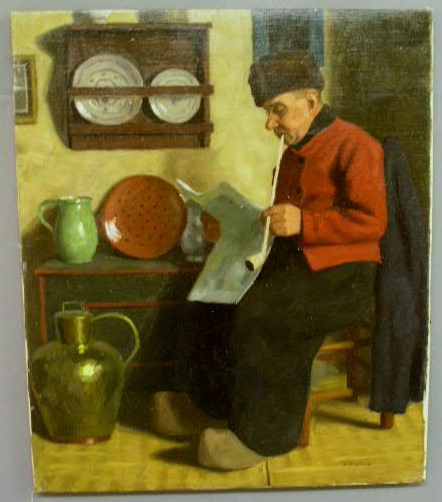 Appraisal: Oil on canvas painting of a Dutchman with a clay