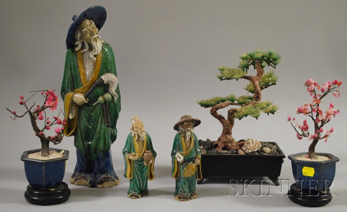 Appraisal: Group of Assorted Decorative Asian Items three figures an iron