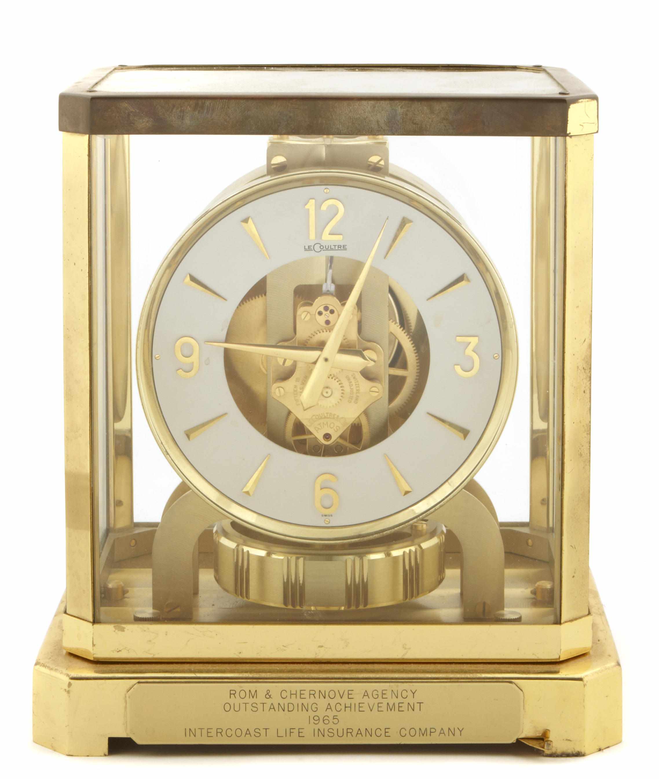 Appraisal: A Le Coultre brass and glass atmos clock height in