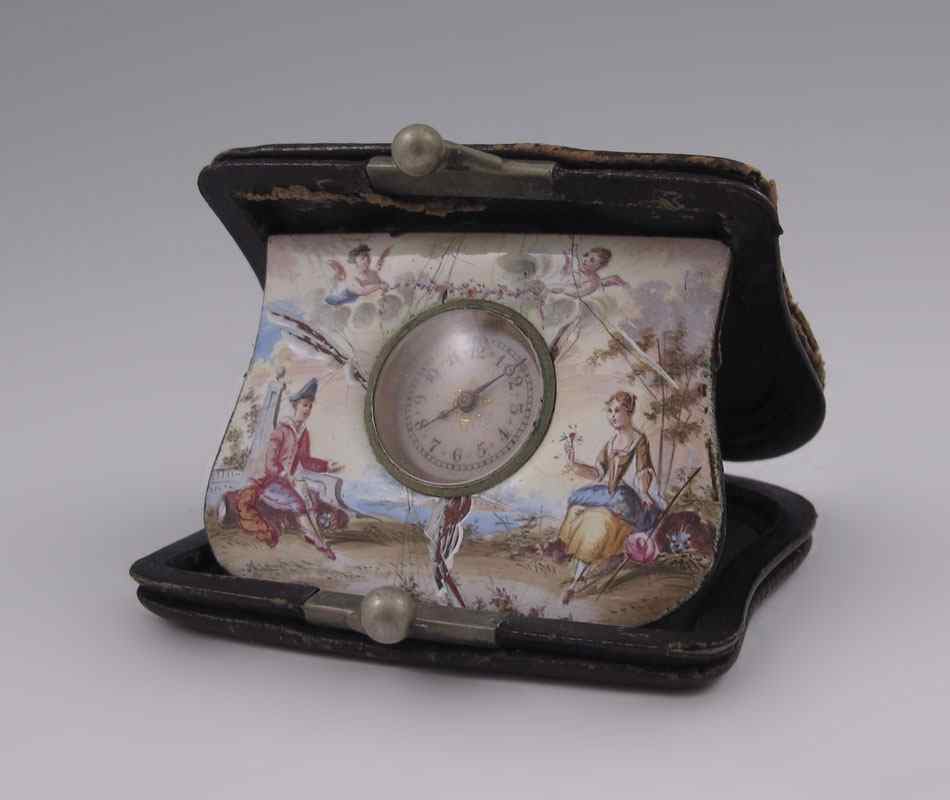 Appraisal: VICTORIAN ERA ENAMELED TRAVEL PURSE WATCH Enameled key wind movement