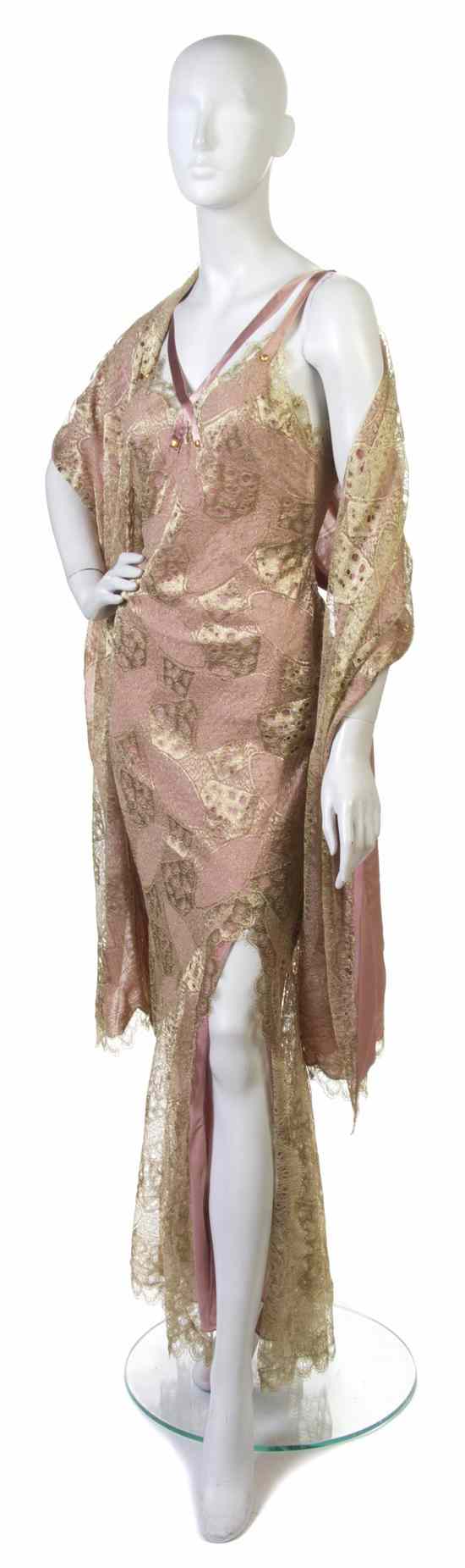 Appraisal: A Christian Dior Dusty Pink Silk Geometric Lace Evening Gown