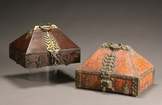 Appraisal: Two Indian Brass Mounted Wood Marriage Boxes th Century One