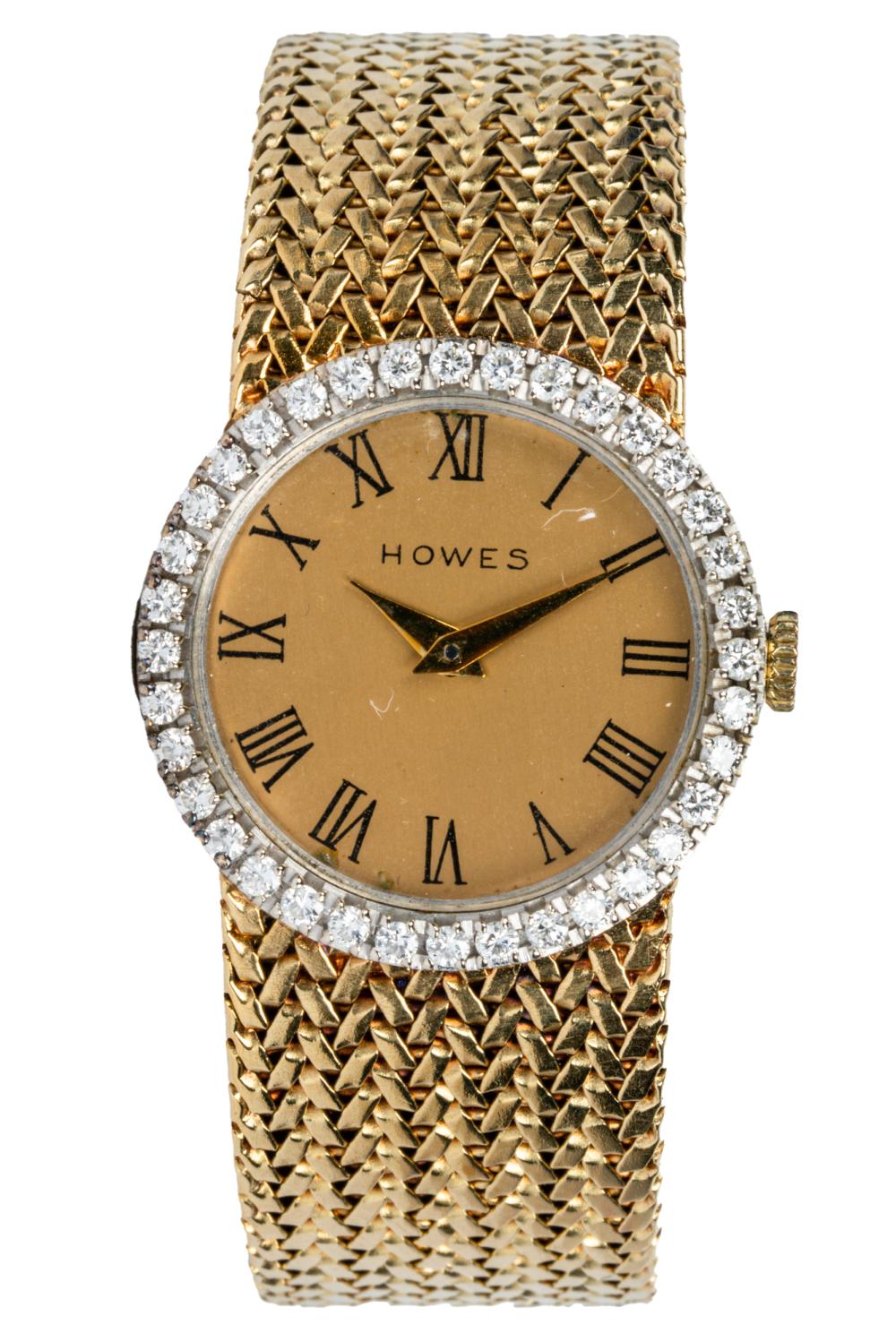 Appraisal: HOWES KARAT YELLOW GOLD DIAMOND WATCHcontaining full cut diamonds H-I