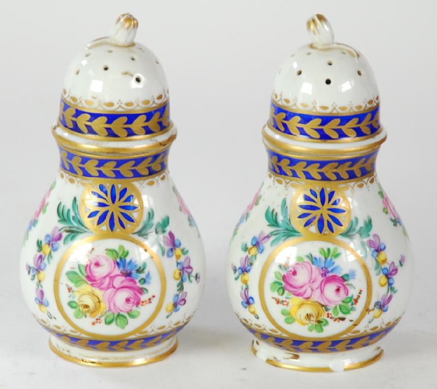 Appraisal: TWO PIECE EARLY th CENTURY HAND PAINTED DRESDEN PORCELAIN SALT