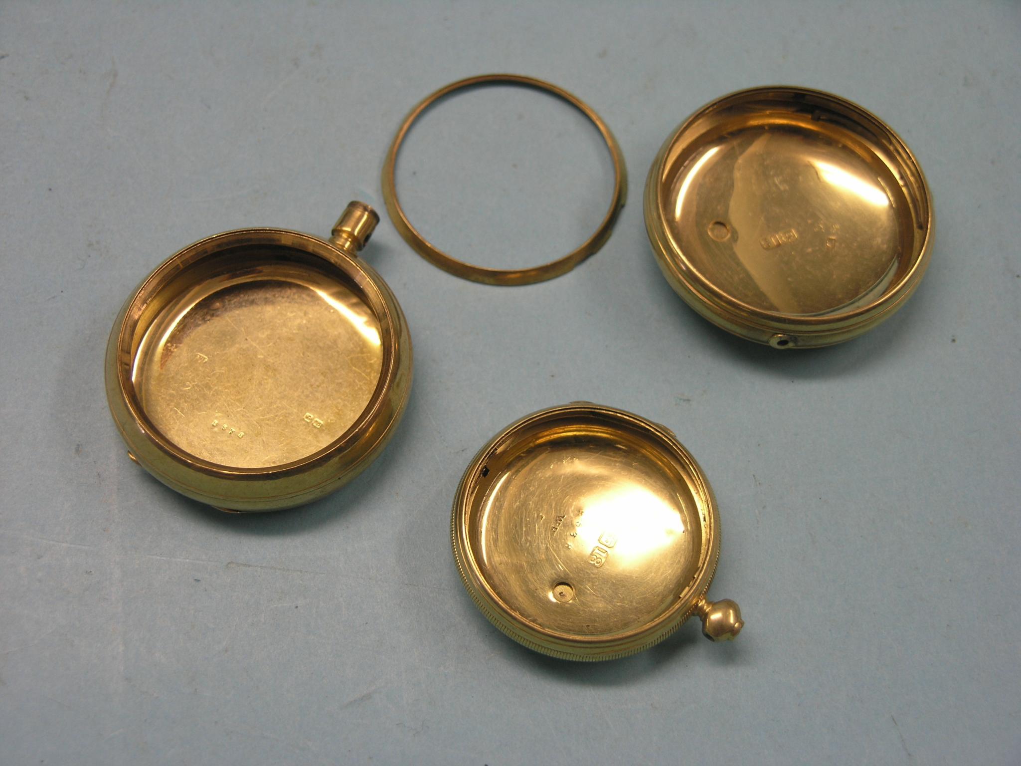 Appraisal: Three ct gold pocket watch cases grams total