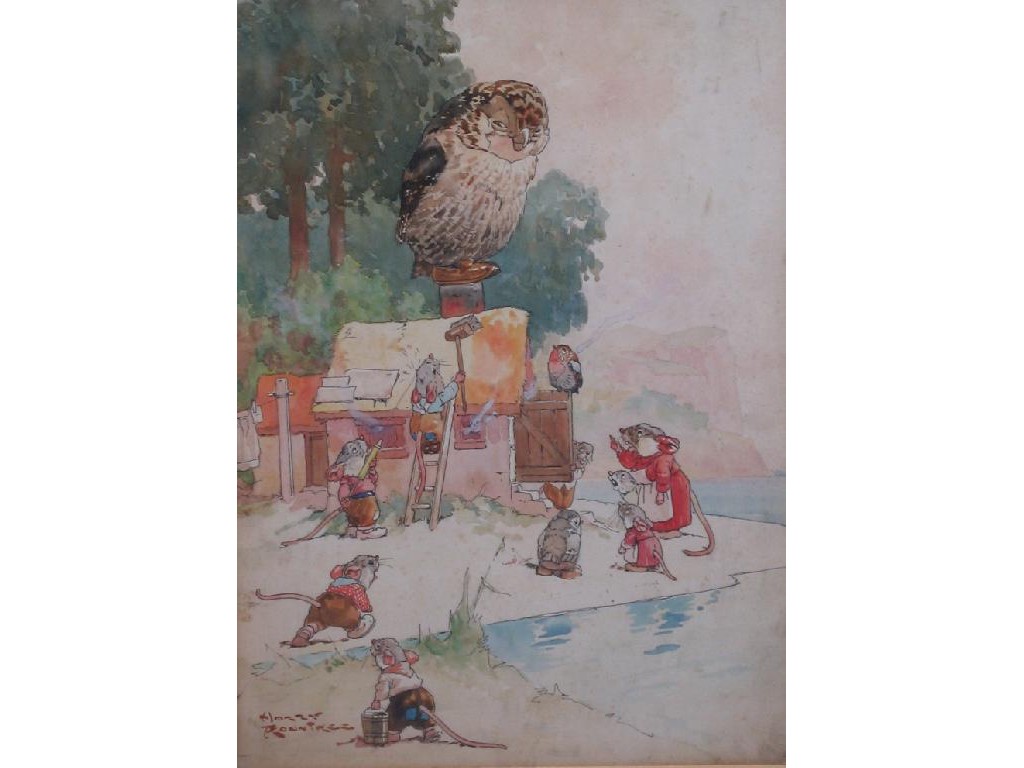 Appraisal: HARRY ROUNTREE An illustration of an owl sitting on top