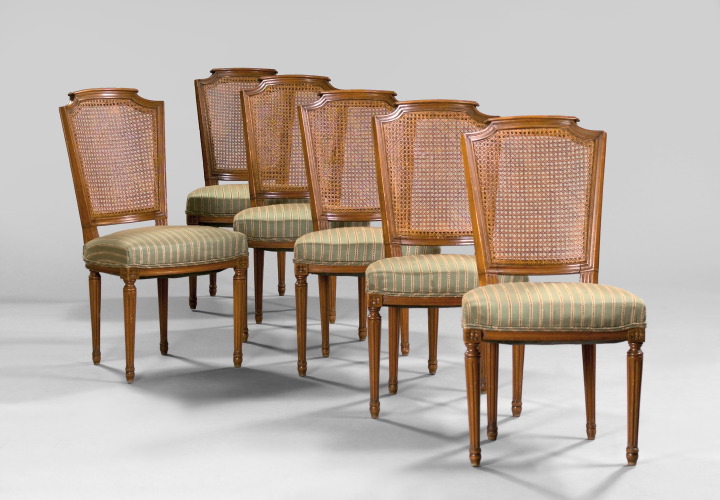 Appraisal: Suite of Six Louis XVI-Style Fruitwood Sidechairs early th century