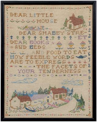 Appraisal: needlepoint cross-stitched quot Dear Little House hellip quot cotton on