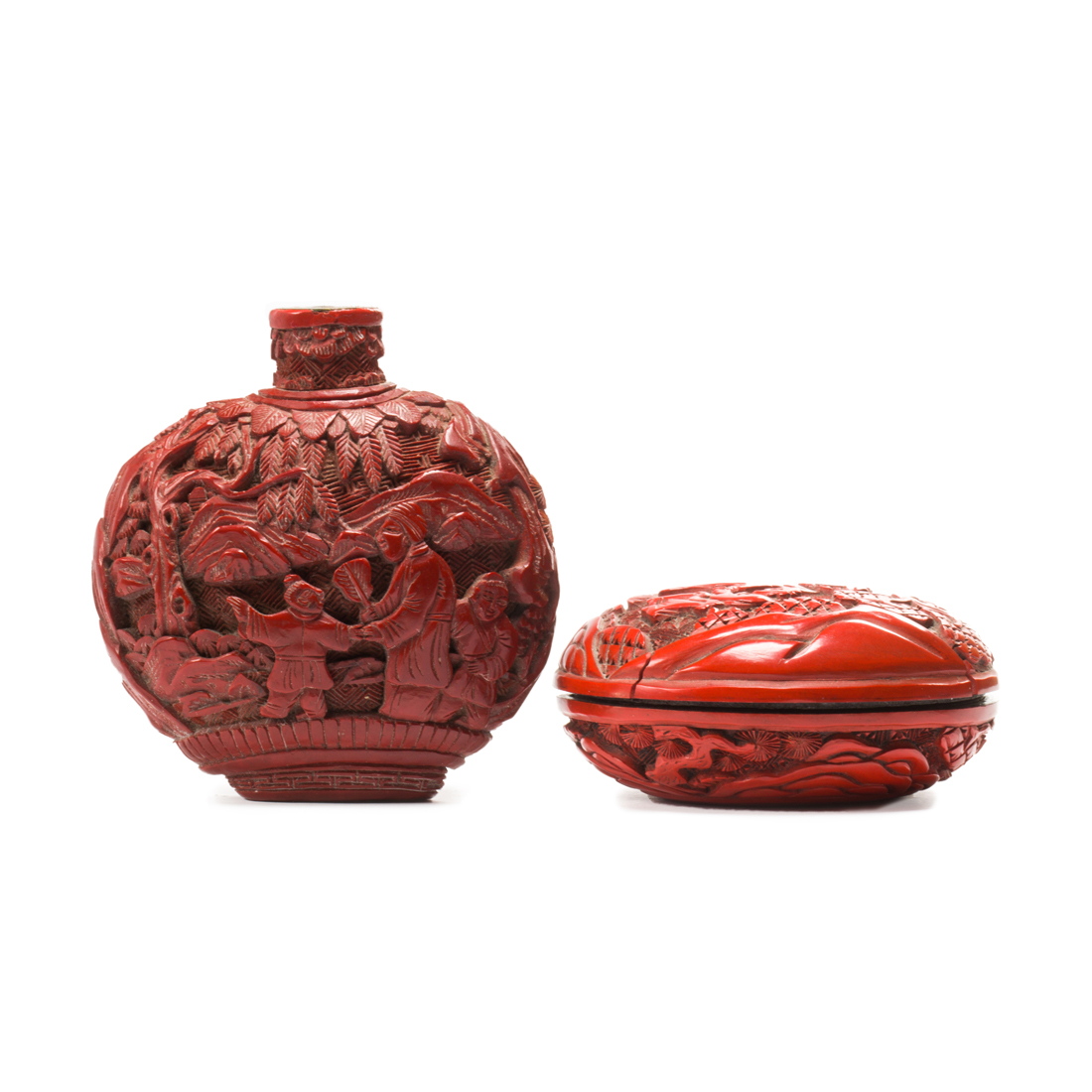 Appraisal: LOT OF CHINESE CINNABAR LACQUER OBJECTS lot of Chinese cinnabar