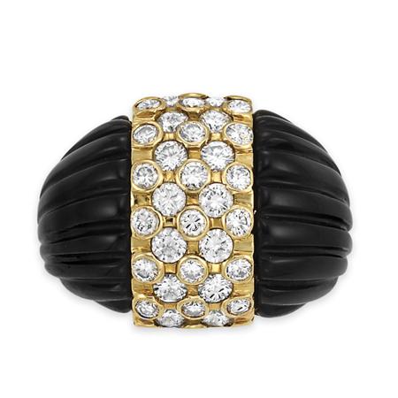 Appraisal: Gold Fluted Black Onyx and Diamond Ring Estimate -