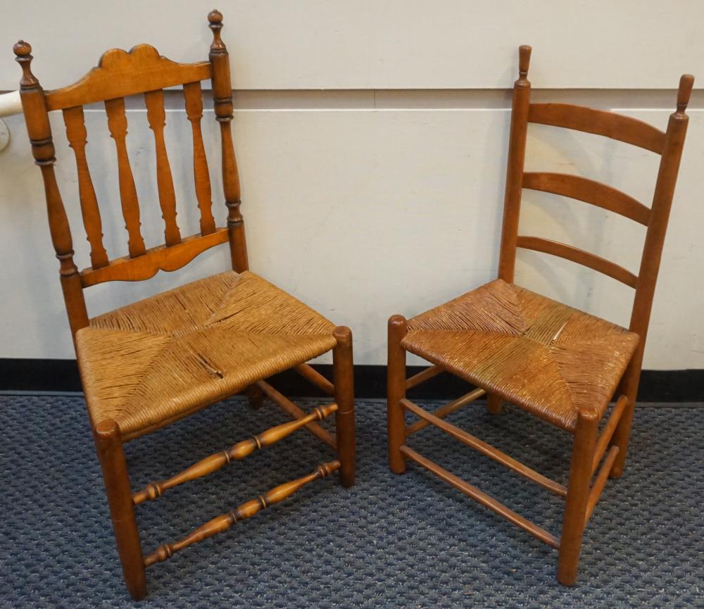 Appraisal: Two Early American Style Maple and Rush Seat Side Chairs