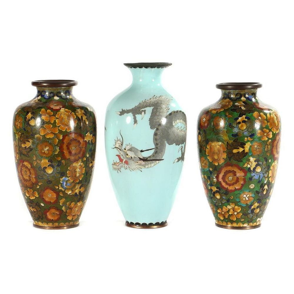 Appraisal: Asian Cloisonne Vases A pair of floral decorated cloisonne vase