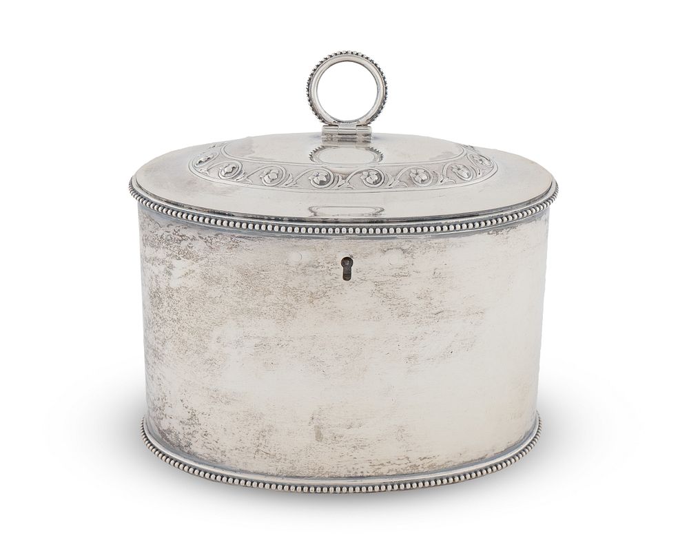 Appraisal: An George III Silver Oval Tea Caddy Height x width