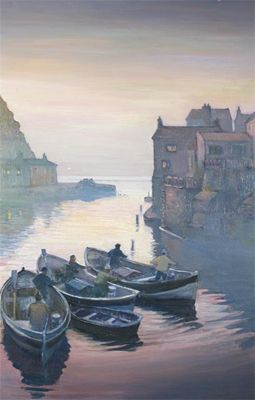 Appraisal: Ken Leech th Century Fishermen preparing for sea at Dawn