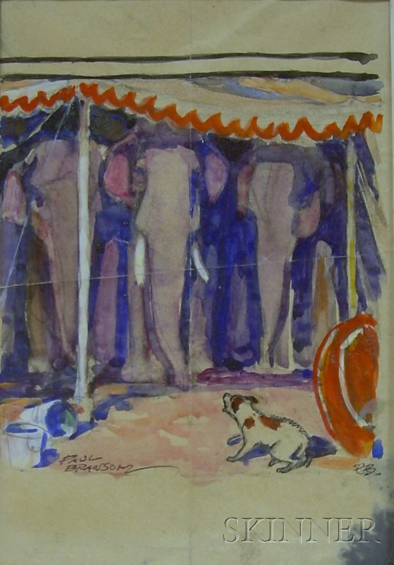 Appraisal: Unframed Watercolor Gouache and Ink on Paper Circus Scene with