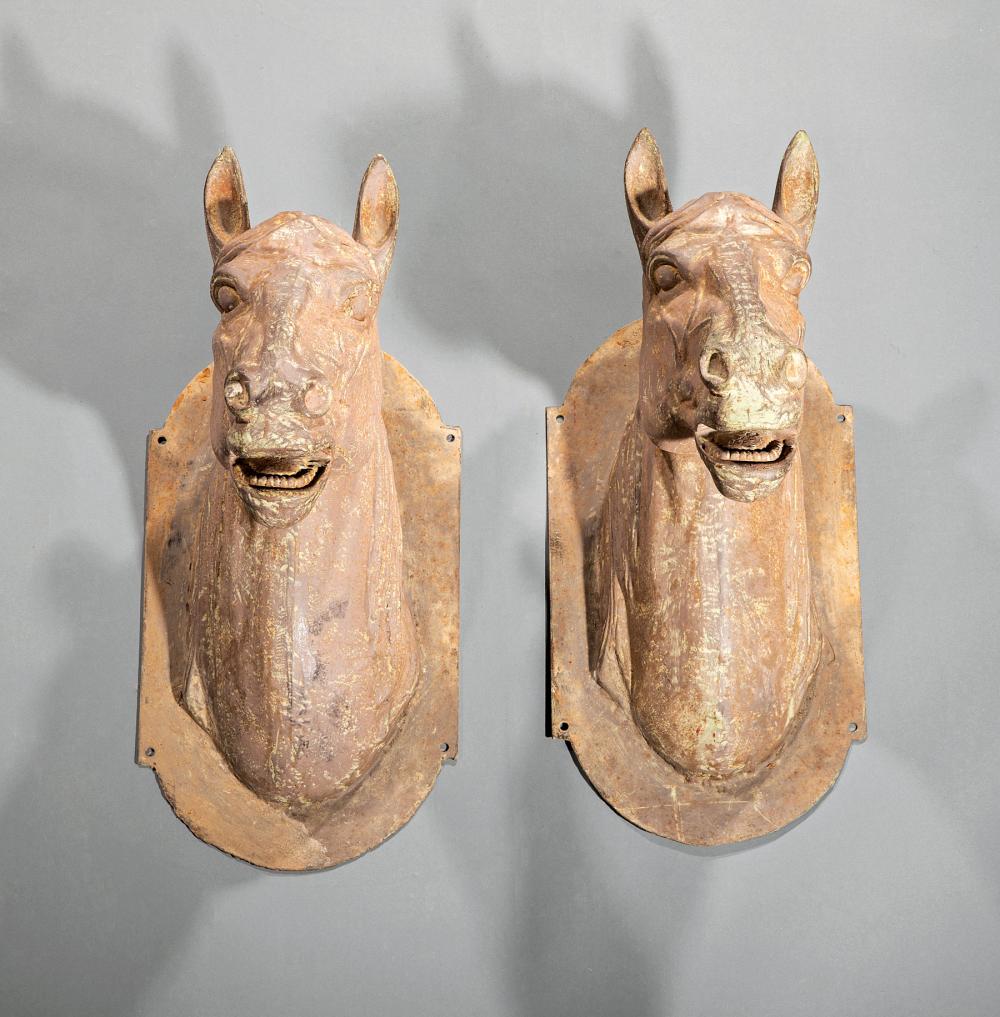 Appraisal: Large Pair of Architectural Cast Iron Horse Heads patinated surface