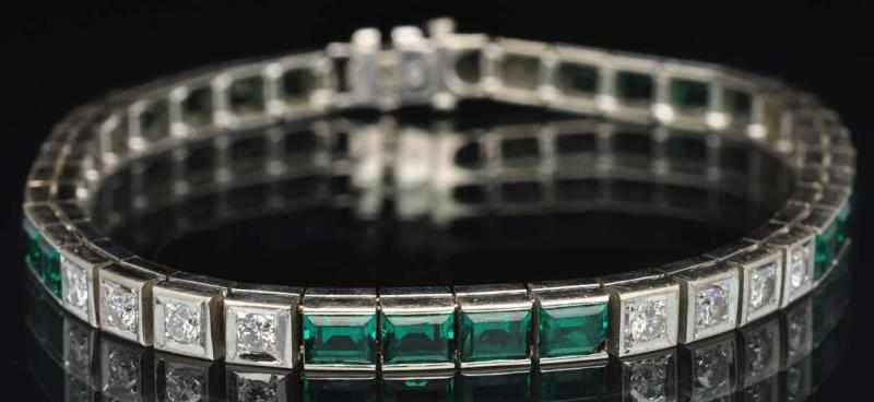 Appraisal: K W Gold Diamond Emerald Tennis Bracelet diamonds total carats