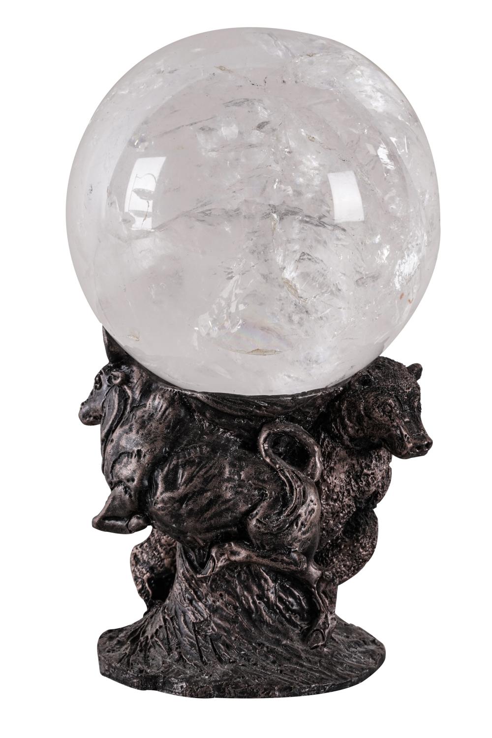 Appraisal: ROCK CRYSTAL SPHEREon a composition base modeled as a bear