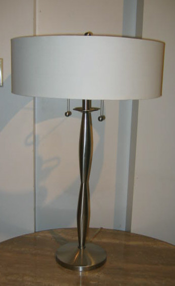 Appraisal: PAIR OF BRUSHED METAL TABLE LAMPS with white shades h