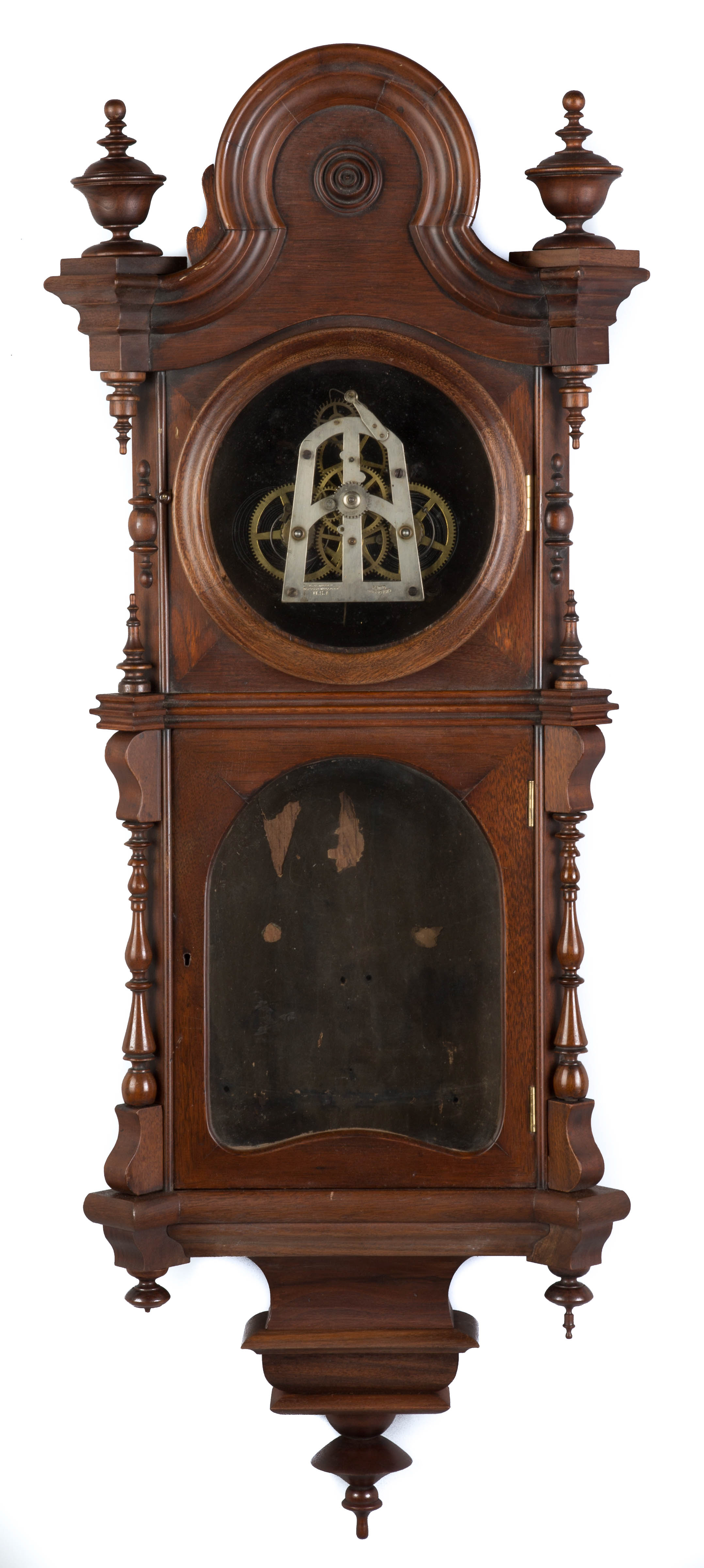 Appraisal: E N Welch Wall Clock Walnut case restorations Top door