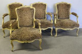 Appraisal: Set of Louis XV Style Arm Chairs Gilt painted and