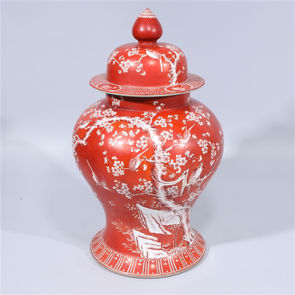 Appraisal: Large Chinese porcelain covered vase with all-over cherry blossoms and